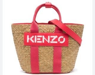 Kenzo logo-patched rafia tote