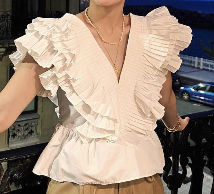 LF ZARA White Ruffled Poplin Top, Women's Fashion, Tops, Blouses on