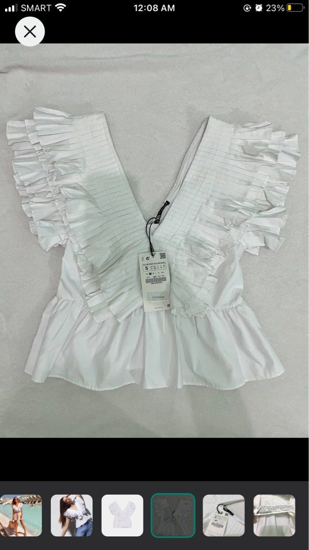 LF: ZARA White Ruffled Poplin Top, Women's Fashion, Tops, Blouses on ...