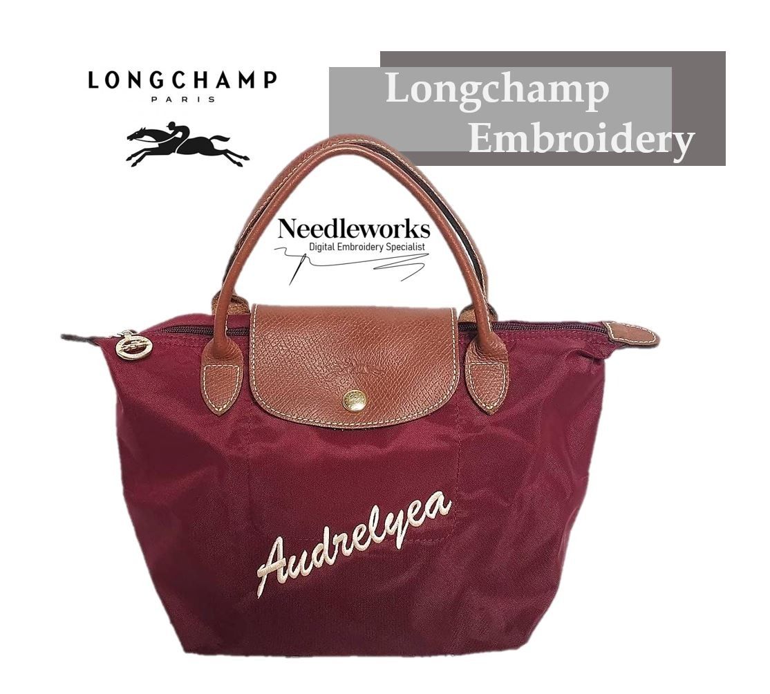Embroidered longchamp bag sale