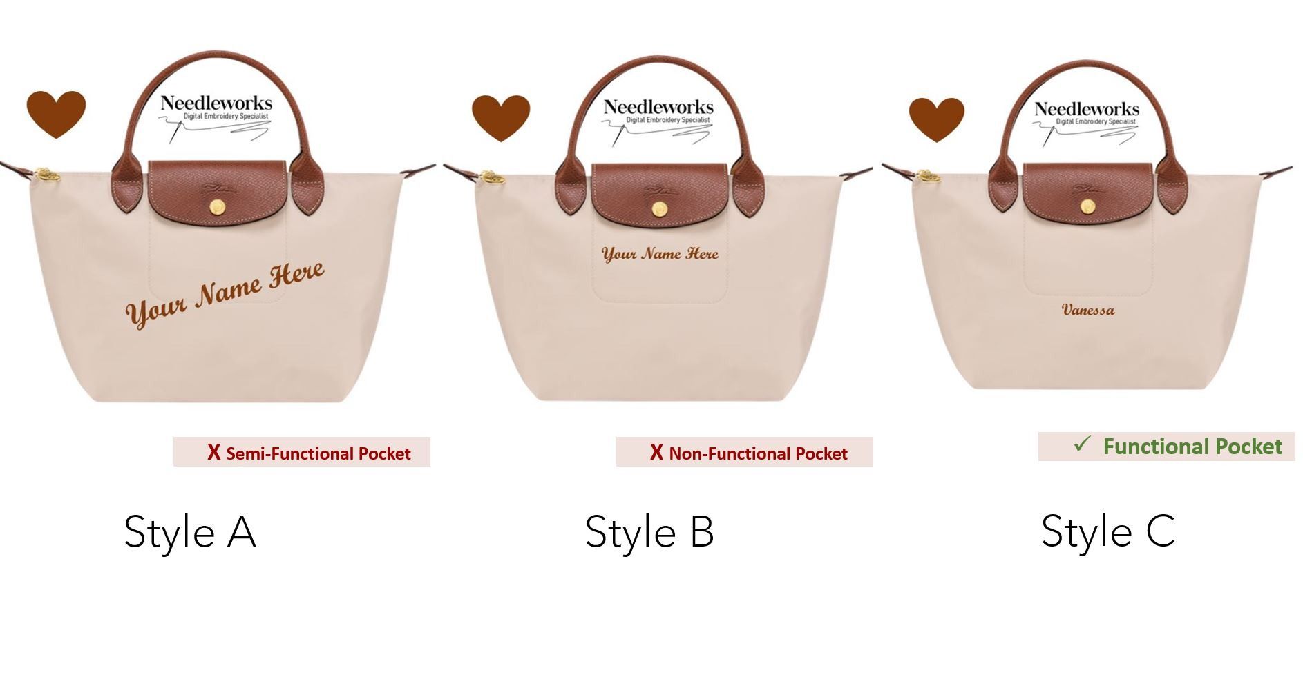 Longchamp Embroidery Name Personalization Bag customization Embroidery