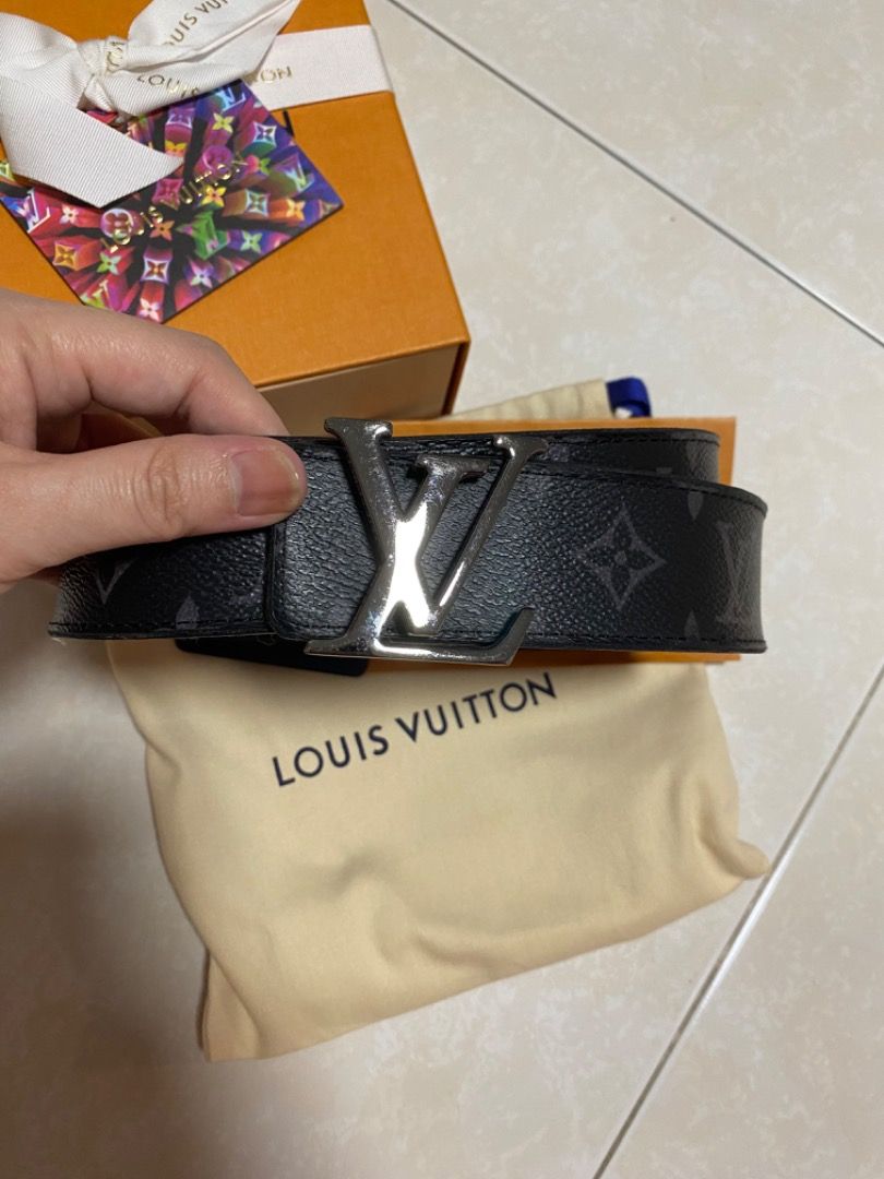 LV Initiales Reversible Damier Azur/Leather Belt Size 110/44