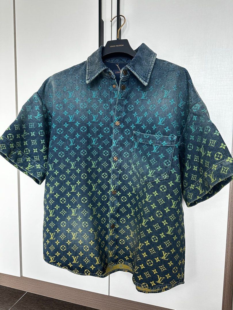 Louis Vuitton Rainbow Monogram Short-Sleeved Denim Shirt Indigo Blue for Men