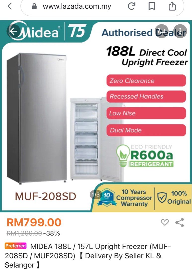 Midea Upright Freezer FCgs5000623s1, Furniture & Home Living, Bathroom