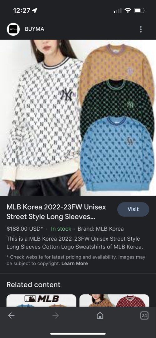 MLB Korea Monogram Casual Style Unisex Street Style Long Sleeves