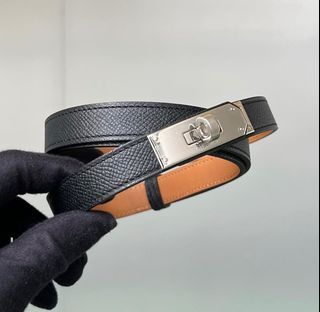 Hermes Belt Adjustable Rivale 18 Black Epsom Leather Palladium