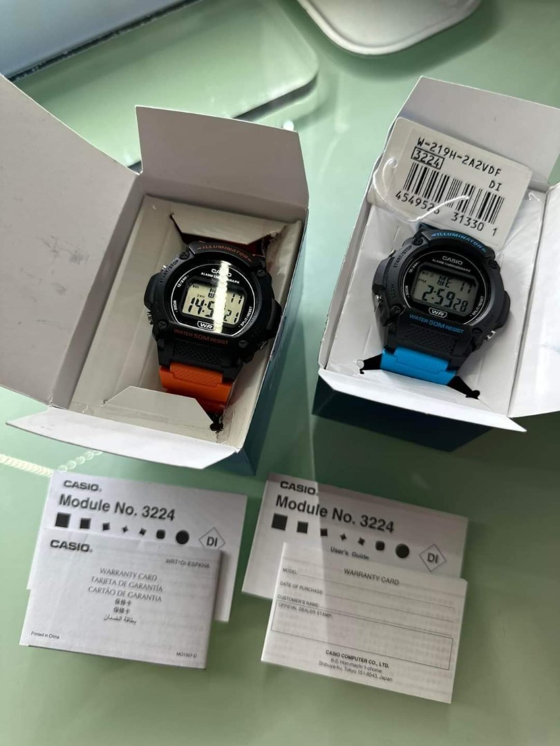 Original CASIO W-219H-2A2VDF-3224 (Brandnew/ Unused) in Blue & Orange Complete with box, manual & warranty card, Fashion, Watches & Accessories, Watches on Carousell