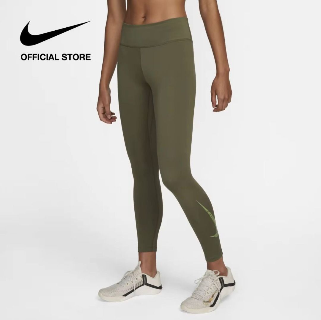 Original Nike Women's Dri-FIT One Mid-Rise 7/8 Graphic Training Leggings -  Medium Olive, Women's Fashion, Activewear on Carousell