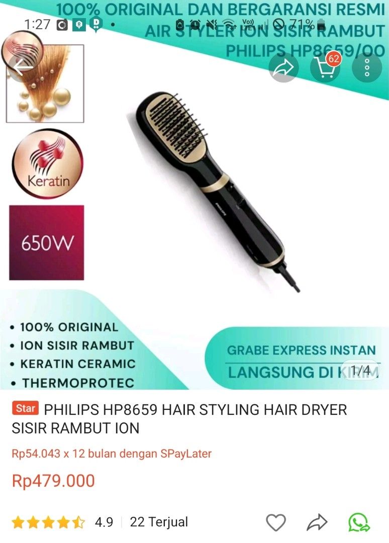 Philips HP 8659 kerashine hair dryer styling brush
