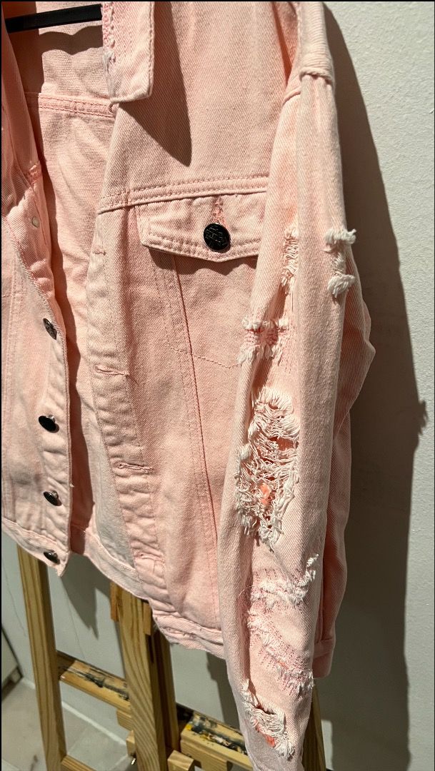 Pink ripped 2025 jean jacket