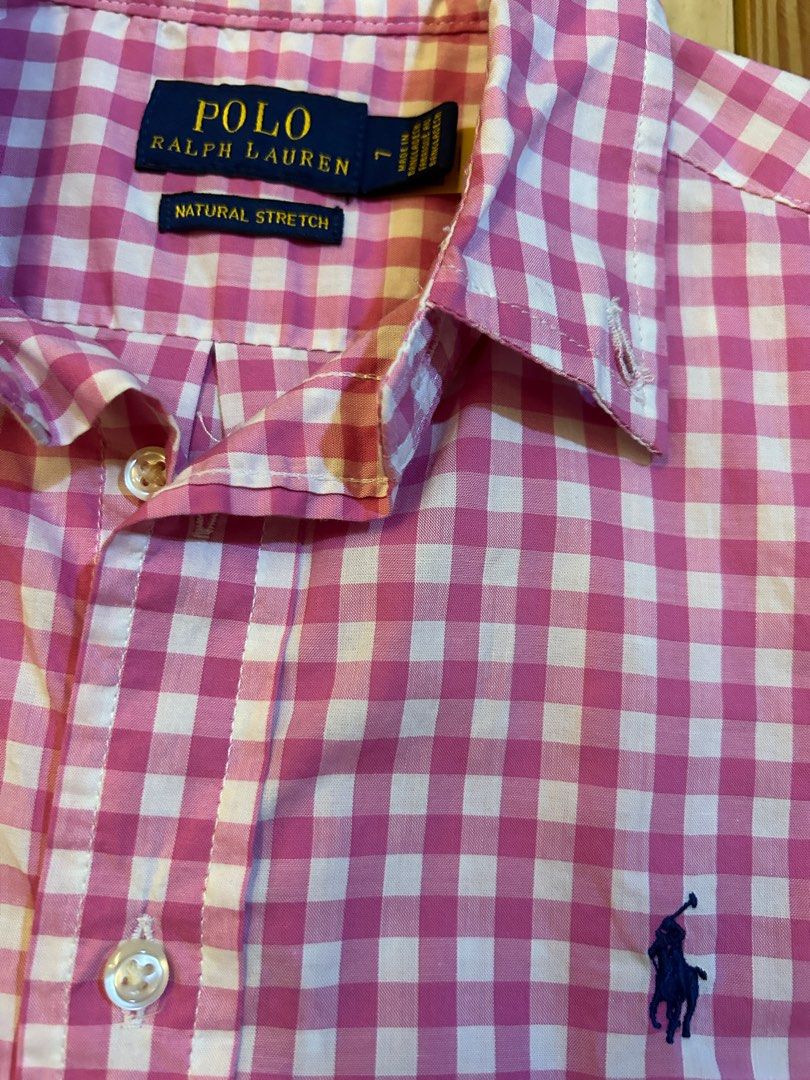 Pink plaid polo shirt sale