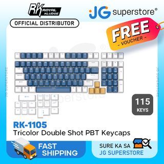 Royal Kludge RK RK-1105 Double Shot PBT Keycaps with IBM 115-Key Standard English and Tricolor Section Layout (White/Blue/Yellow) for Keyboards | JG Superstore