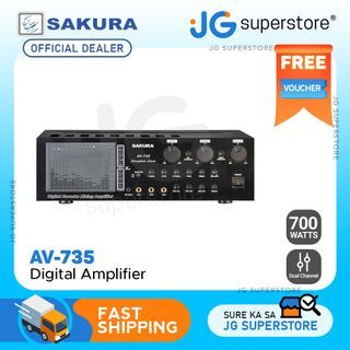 Sakura 700W 2 Channel Digital Karaoke Mixing X 2 Stereo Amplifier with 5 Microphone Inputs, MP3 Input, Digital Echo Delay & Repeat Control and Built-In 4" Fan (AV-735) | JG Superstore