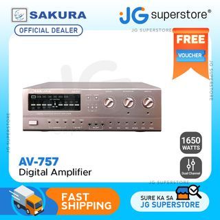 Sakura AV-757 1650W 2-Channel Digital Karaoke Mixing Amplifier with Pitch Control, Digital Echo Delay and Repeat Control, FM Tuner, 5 Microphone Inputs and Built-In 4" Fan | JG Superstore