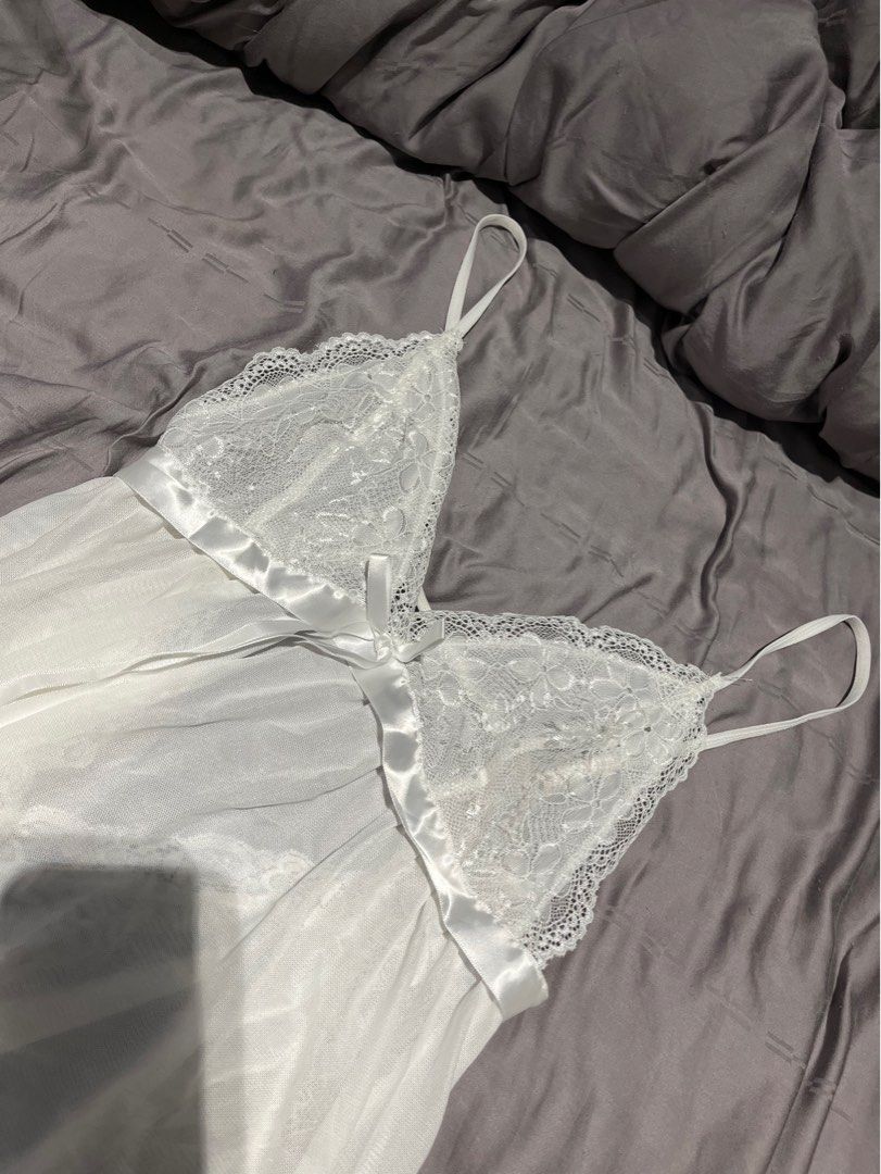 Sheer white lace slip dress nightgown Women s Fashion New