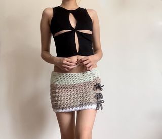 (sold separately) black subversive cut-outs top & crocheted mini skirt