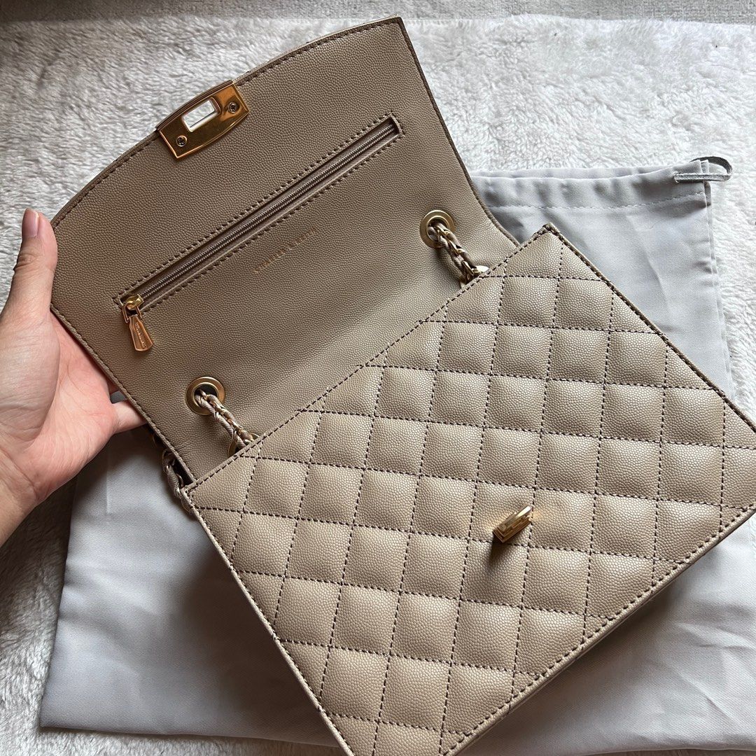 Tas Charles and Keith Quilted Chain Strap Shoulder Bag in Sand on Carousell
