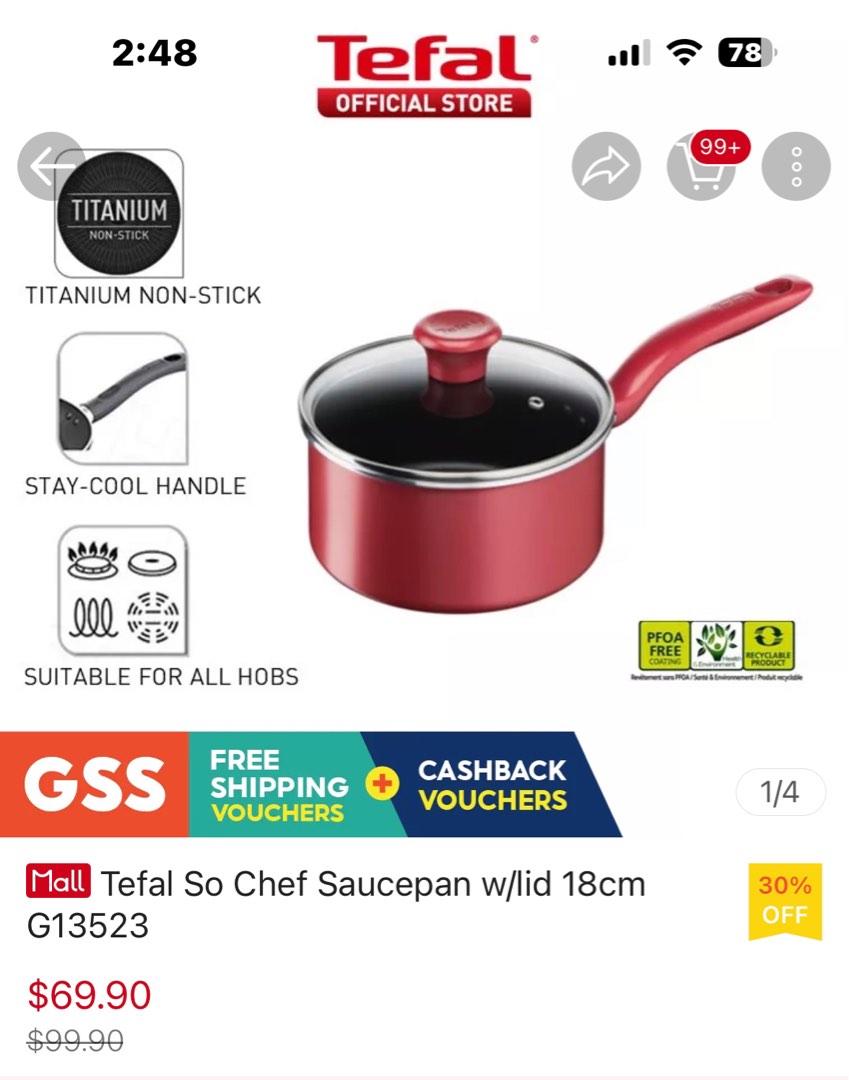 Tefal Saucepan with lid, Furniture & Home Living, Kitchenware
