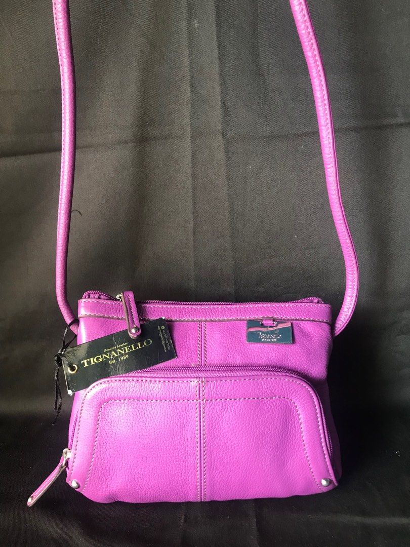 TIGNANELLO Purple Pebbled Leather Organizer Crossbody Bag Built in Wallet