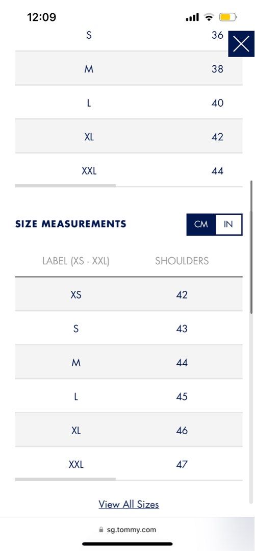 Tommy hilfiger discount size chart india