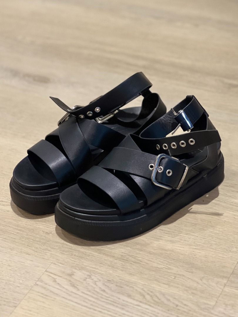 Topshop Leather Platform Sandals with Ankle Trap