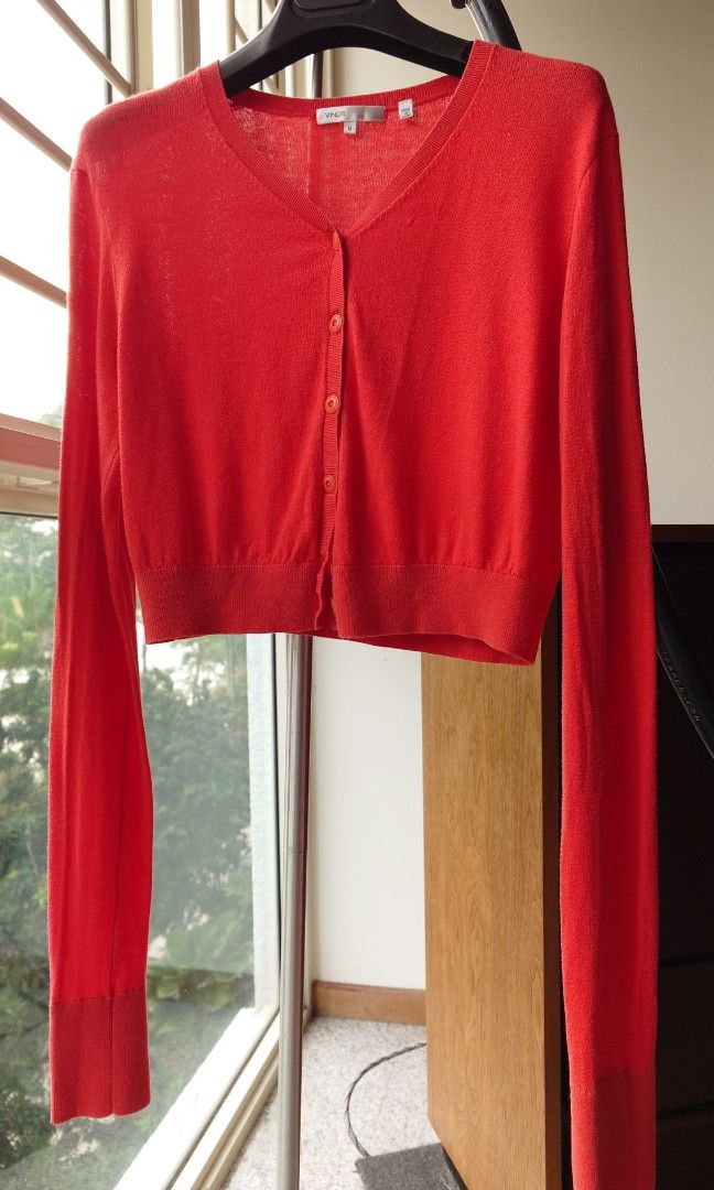 Red cropped cheap cardigan sweater