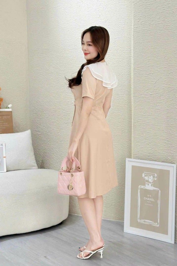 Nude Color Dress, Graduation Formalwear Organza Sleeve Vintage Midi,  Women's Fashion, Dresses & Sets, Dresses on Carousell
