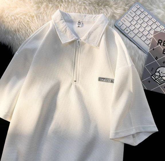 White zip cheap up polo shirt