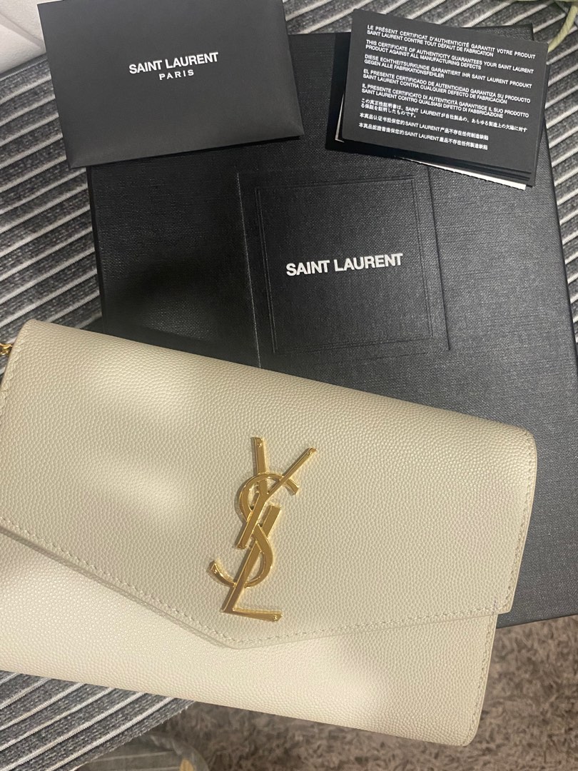 Saint Laurent Medium Uptown Dark Beige Leather Pouch Bag New