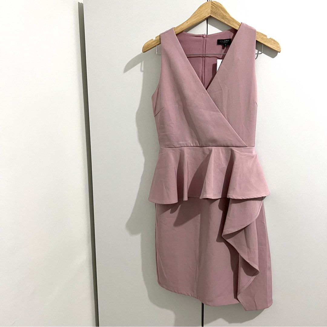 Zalora Ruffle Peplum Pink Dress, Fesyen Wanita, Pakaian Wanita, Gaun u0026 Rok  di Carousell