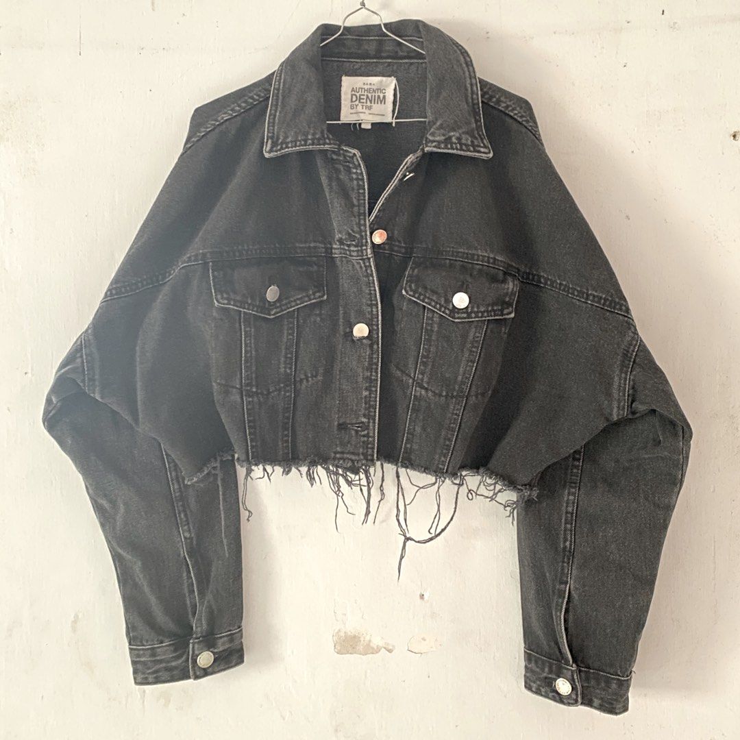ZARA Black cropped denim jacket