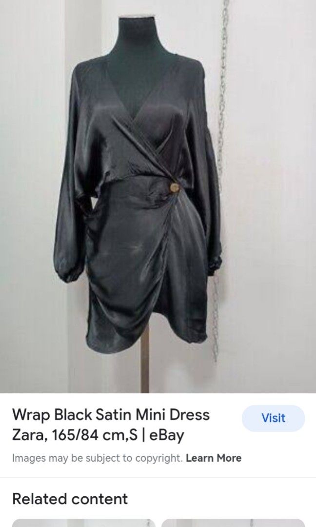 Wrap Black Satin Mini Dress Zara, 165/84 cm,S