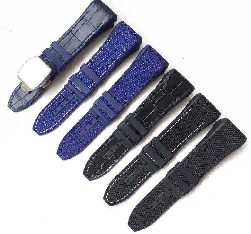 28MM GENUINE LEATHER OR NYLON ON SILICONE RUBBER WATCH STRAP WITH