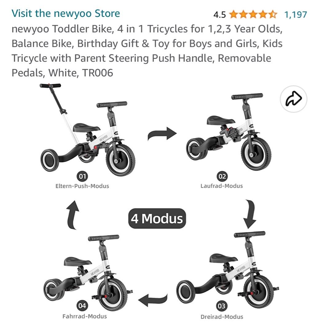 4 in 1 toddler tricycle. Evolution from 1 to 3 years old, 兒童＆孕婦用品, 嬰兒玩具 Carousell