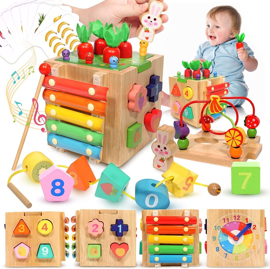 6in1 Wooden Activity Cube Montessori Toys for 12M Baby Carrots Harvest Game Bead Maze Prescho Carousell