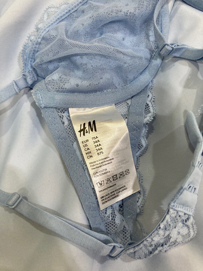 🆕 H&M Non-Padded Underwired Lace Bra - Light Blue, Women's