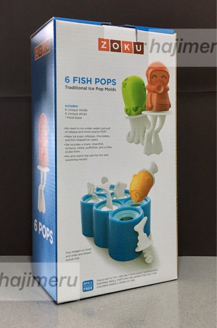 Brand New Zoku Set of 6 Fish Shaped Traditional Ice Pop Popsicle