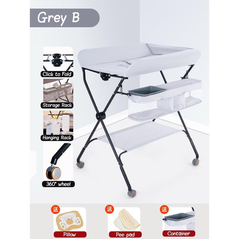 Adjustable Height Baby Folding Changing Table Station with Wheels