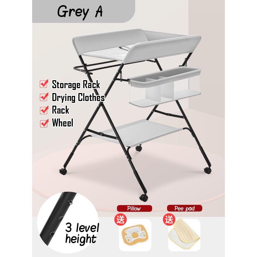 Adjustable Height Baby Folding Changing Table Station with Wheels