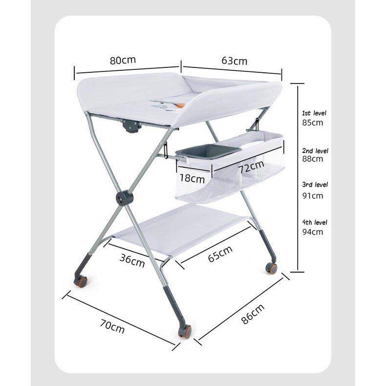 Adjustable Height Baby Folding Changing Table Station with Wheels