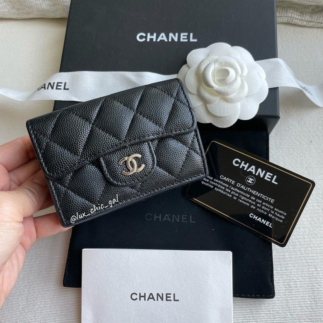 AUTHENTIC CHANEL Caviar Small Classic Flap Wallet Silver Hardware 💙 FULL  BOX SET, Luxury, Bags & Wallets on Carousell
