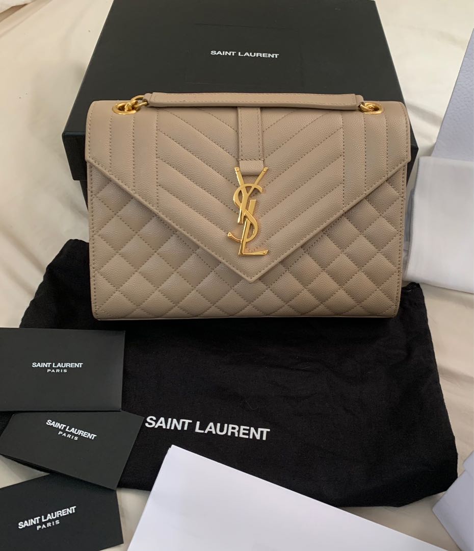 YSL Beige Envelope Chain Bag, Luxury, Bags & Wallets on Carousell