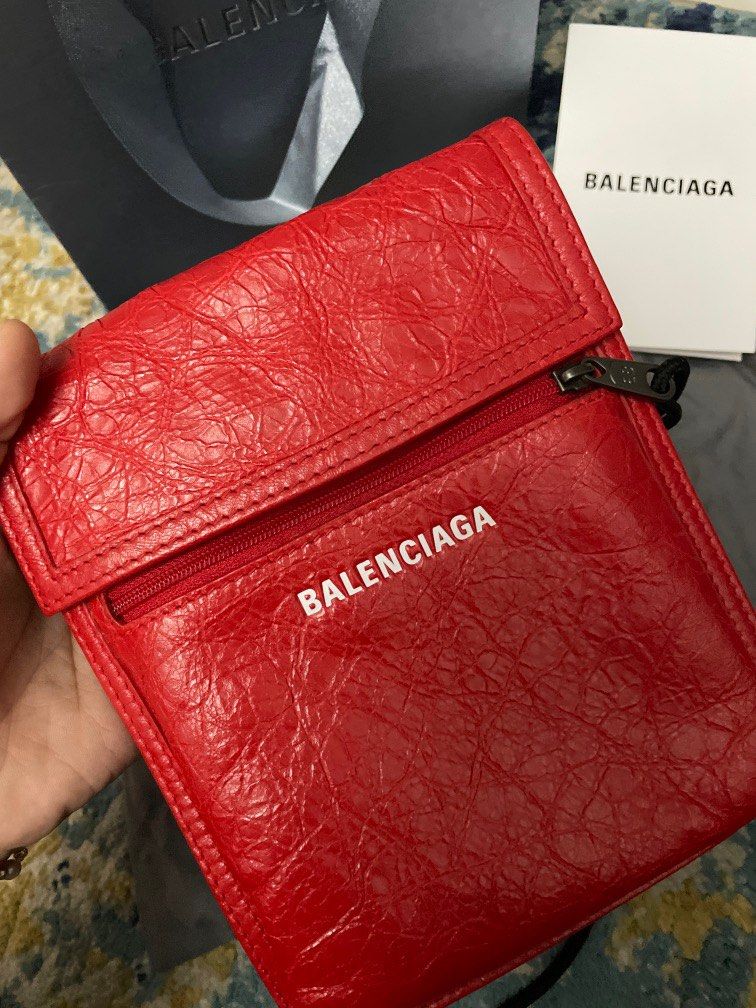 Balenciaga Explorer Arena Cracked Leather Messenger Bag  Black for Men