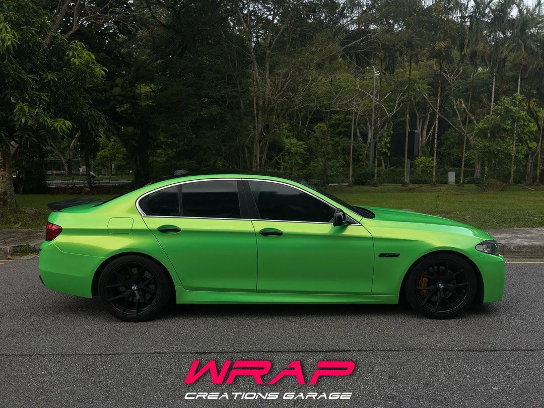 BMW F10 Full Body Vinyl Wrap Florescent Metallic Apple Green Gloss, Car