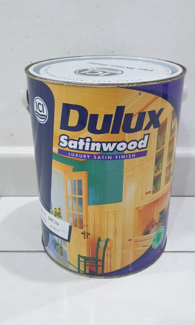 (BNOS) Dulux Satinwood 5l White Satin Wood Metal Paint, Furniture