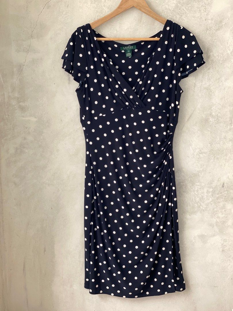 Brand New Authentic Lauren by Ralph Lauren Blue & White Polka Dot Cocktail  Dress in USA Size 10, Women's Fashion, Dresses & Sets, Dresses on Carousell