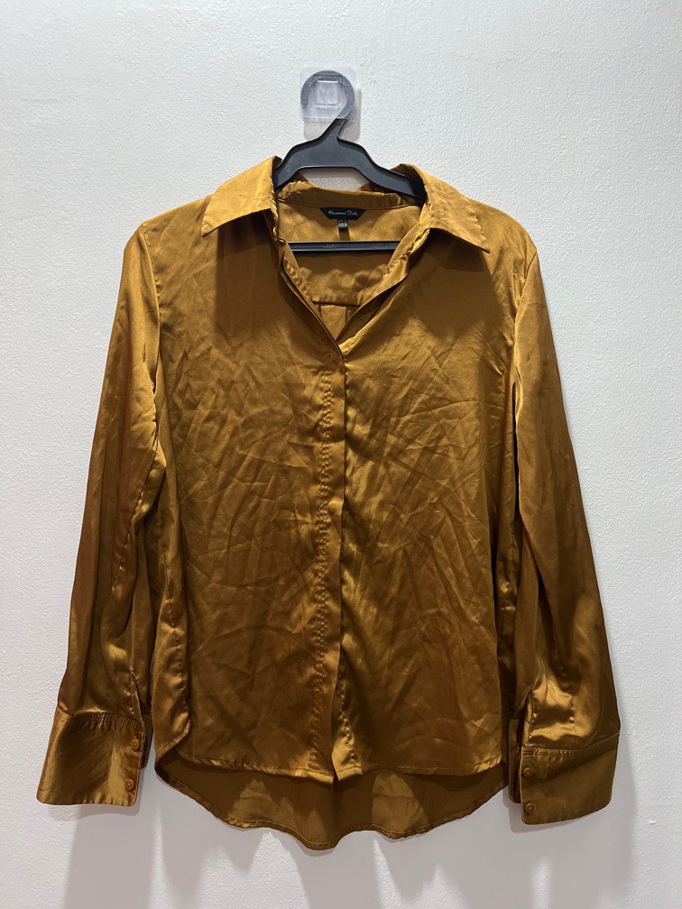 Bronze button down silk long sleeves on Carousell