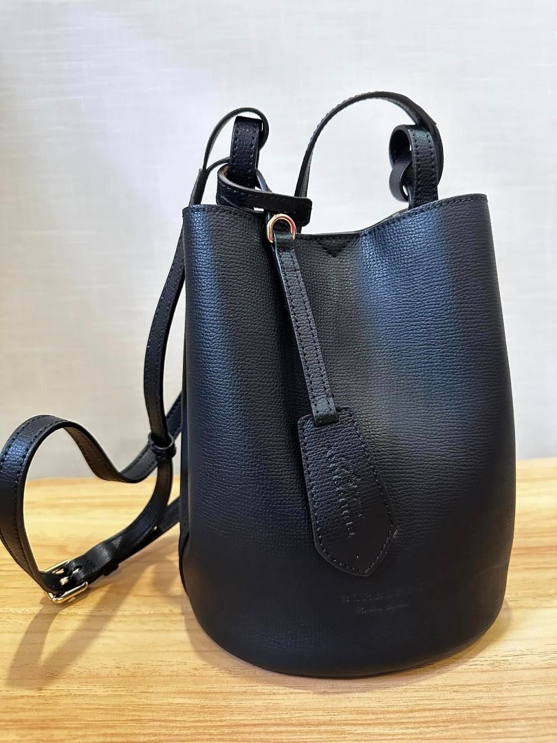 Burberry Lorne Small Haymarket Check Bucket Crossbody Bag Black