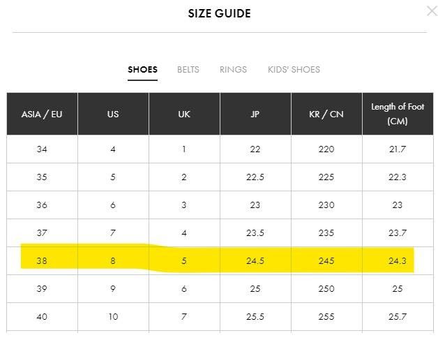 Charles and keith discount shoes size chart