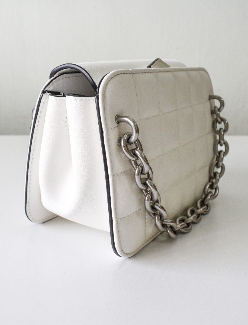 Chunky Chain Strap Quilted Shoulder Bag White Women s Fashion